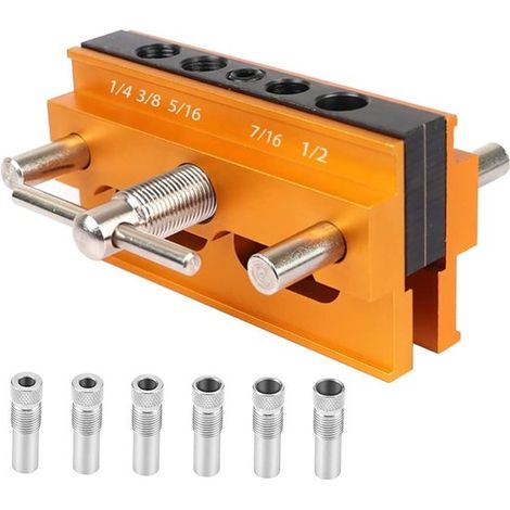 Gabarit autocentrant pour mortaises et tenons - guide de perçage - gabarit autocentrant pour mortaises et tenons pour le travail du bois (orange) (1/2)