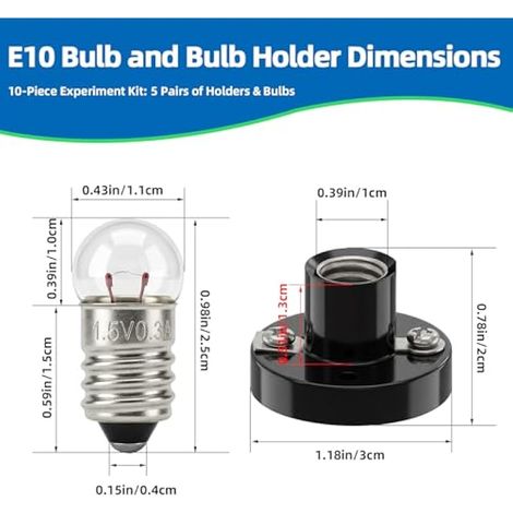 Lot de 5 ampoules E10 et base de lampe, support d'ampoule LED E10 à vis E10, support de lampe d'expérience, support de lampe d'enseignement 1. Petite ampoule 5 V pour expériences de bricolage, école, (1/5)