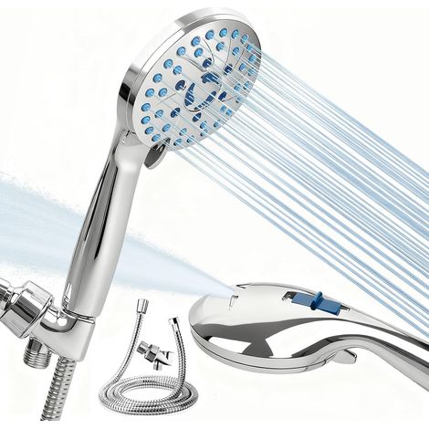 Pommeau de douche haute pression - 6 jets - avec douchette à main - tête de douche anti-obstruction - fonction de nettoyage puissante intégrée - idéal pour nettoyer baignoires, carrelages et animaux d (1/5)