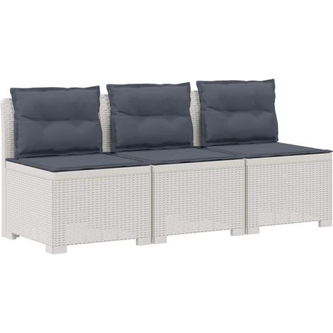 Divano da giardino 3 posti con cuscini in look rattan PP Bianco vidaXL