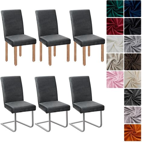 Stuhlhussen Samt 6er Set, Universell Stretch Stuhlbezug Dunkelgrau (1/5)