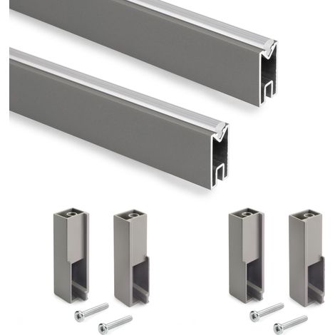 Emuca Lote de 2 barras para armario Luxe de longitud 0.75m con soportes, Aluminio y Plástico, Titanio