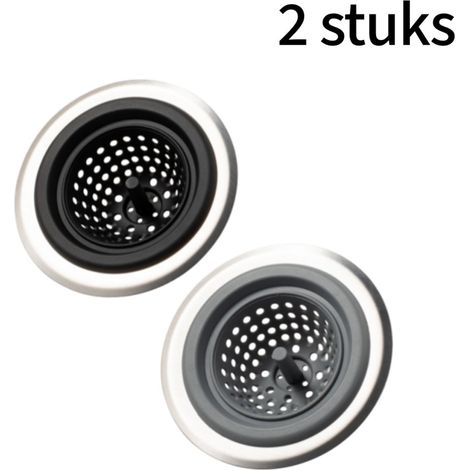 Lot de 2 filtres d'évier en silicone retenant les résidus alimentaires et cheveux et prévenant les obstructions noir et gris (1/5)