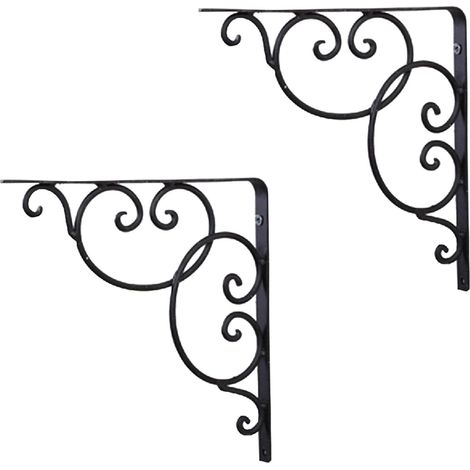 Europäischer dreieckiger Wandregalträger aus Schmiedeeisen, schwarz, 20 cm, 2er-Set - AquaForge
