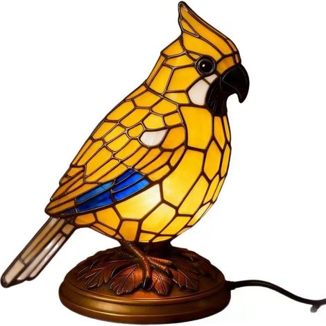 Neue dekorative Kardinallampe aus Kunstharz mit rotem Vogelmotiv – Kunstharzornament – Gelber Vogel