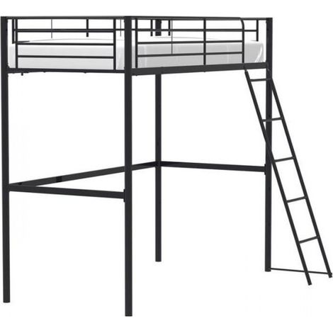 Lit mezzanine enfant ELIOT en métal noir 90x190cm avec sommier inclus (1/5)