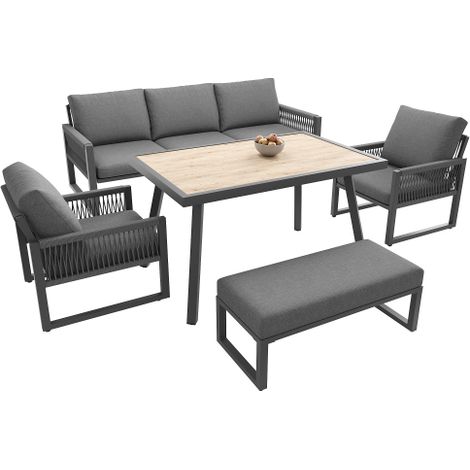 Outdoor Sofa Set Gartenlounge Set 6-7 Sitzer mit Tisch, 2 Sessel, 3-Sitzer-Sofa, Bank, Wetterfest für Balkon Terrasse Garten