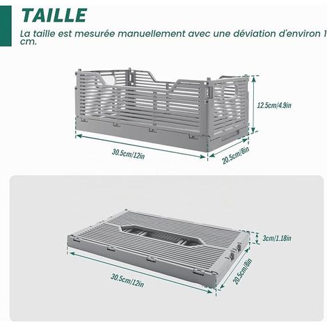 Caisses Rangement Pliable Casier Pliant Cagette Plastique Pliable Boîte de Rangement Cuisine, Bureau, Chambre(Gris, 30 x 20 x 12 cm) (1/4)