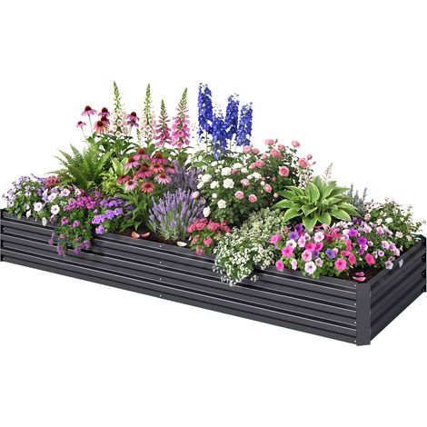 Hochbeet für rechteckiges Gemüsebeet 241x90x30 cm mit grauem Wellblech-Pflanzgefäß