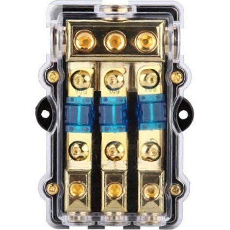 Bloc de distribution 60 A avec porte-fusible ANL à 3 voies et câble d'entrée de calibre 4 vers sortie de calibre 8 pour amplificateur audio de voiture, camion, bateau ou marine (1/5)