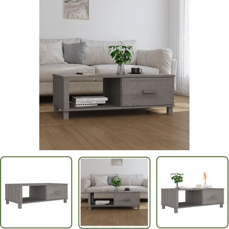 The Living Store Couchtisch HAMAR Hellgrau 100x55x35 cm Massivholz Kiefer - Holz Couchtisch - Wohnzimmertisch - Kiefernholzmöbel - Sideboard - TV Stand (1/5)