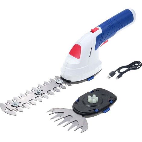 2in1 Cisaille de jardin/ Taille-haie (batterie 3,6 V intégrée, autonomie : 60 min, longueur de lame : 12 cm (arbustes) / 8 cm (herbe)