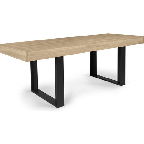 Table à manger extensible IDMARKET PHOENIX - 6-10 personnes - Bois et noir - 160-200 cm - Bois-clair
