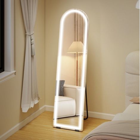 Miroir sur pied LED 150x40 cm arqué blanc HAVRYA (1/3)