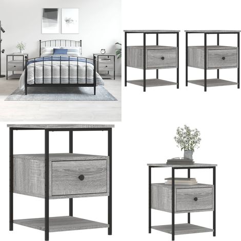 Nachttische 2 Stk. Grau Sonoma 40x42x56 cm Holzwerkstoff - Nachttisch - Kommode - Grau - Holzmöbel - Schlafzimmermöbel - Home & Living (1/5)