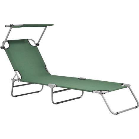 Lettino prendisole con parasole reclinabile argento opaco poliestere acciaio verde scuro 030006409