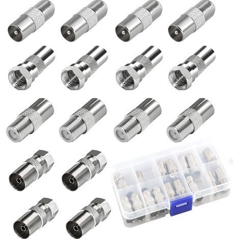 16 Pcs coupleurs coaxiaux d'antenne TV de type F - Câble coaxial - Connecteur d'antenne mâle vers femelle - Kit de câble satellite pour câble satellite (1/5)