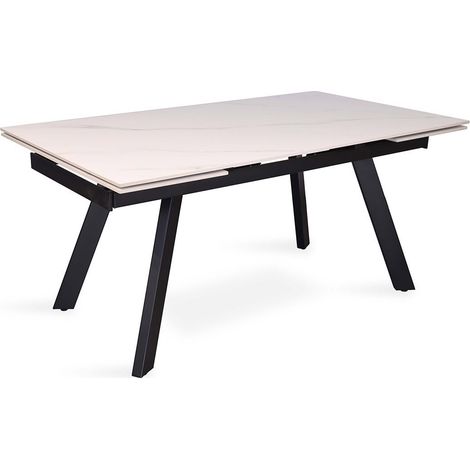 Mesa de comedor extensible para 10 personas con tapa de piedra blanca colección LAROS. Estructura de metal. (1/5)