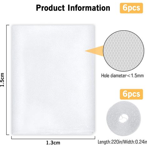 Lot de 6 moustiquaires de fenêtre avec bandes auto-adhésives, moustiquaire ajustable pour protection contre les insectes
