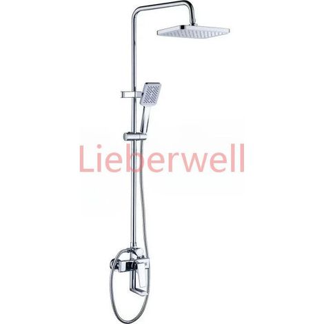 HS6704, Chrome/Grey Brass Shower System, Wall Mount Bathroom Shower Faucet Set with Rainfall Shower and Rotating Faucet, G1/2 (1/5)
