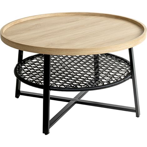 Table Basse Avec Étagère "Columbia" 75cm Chêne & Noir (1/5)