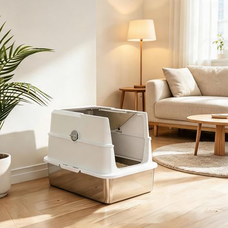 Litière fermée XL en acier inoxydable pour grands chats (1/5)