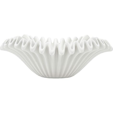 Bol décoratif en résine à volants, style moderne, cannelé et festonné, blanc, idéal pour les fruits, clés et bijoux. (1/5)