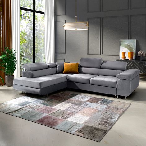 Canapé d'angle convertible gauche 4 places Wilson velours Gris (1/5)