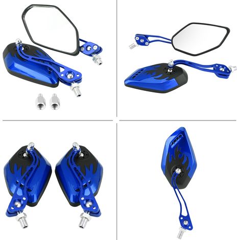 Rétroviseurs Moto Scooter Universels Aluminium Motif Flamme Bleu 8mm 10mm Paire (1/3)