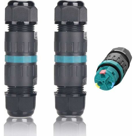 Lot de 2 connecteurs de câbles étanches IP68 Ø9mm-Ø12mm TÜV Manchon de raccordement électrique extérieur 3 broches pour jardin Fond à 2 voies (1/4)
