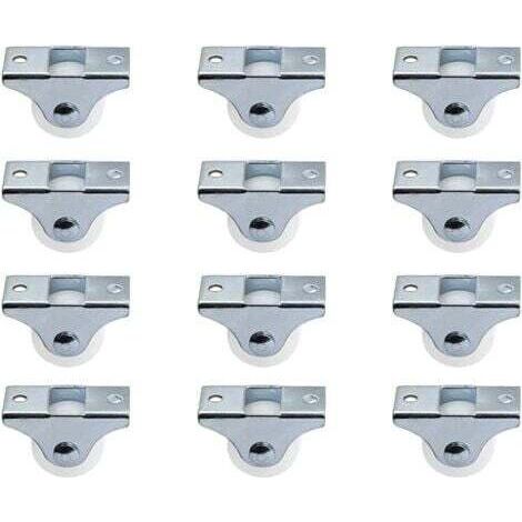 Set mit 12 starren, 2,5 cm großen, festen, nicht schwenkbaren Rollen mit Metall-Deckplatte, Hartplastikrädern für Möbel, silberfarben