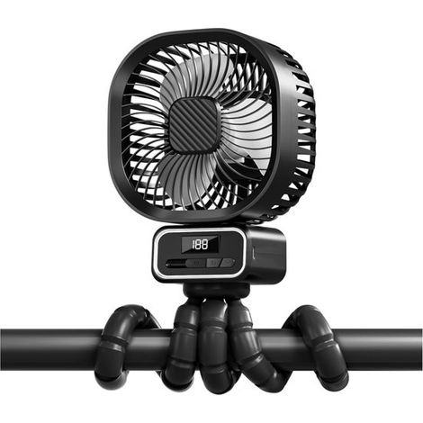 Ventilador para cochecito,5000 mAh,recargable,3 velocidades,rotación de 270°,USB,con soporte desmontable y LED,apto para cochecitos y cunas,negro (1/2)