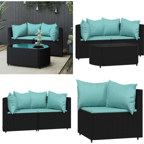 3-tlg. Garten-Lounge-Set mit Kissen Schwarz Poly Rattan - Gartensortiment - Gartenmöbel - Loungemöbel - Outdoor Möbel - Rattanmöbel - Home & Living (1/5)