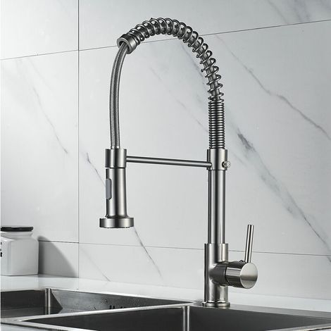 Kitchen Mixer Tap 360°Swivel, Modern Single Handle Spring Kitchen Sink Faucet with Pull Out Spray Head，2-Modes Spray (1/5)