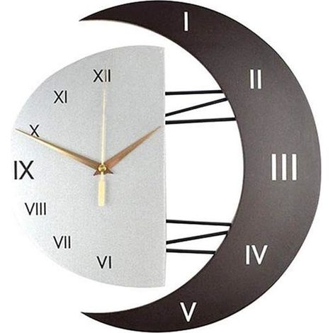 Horloge Murale Moderne Design Silencieuse Horloge Cuisine Cadre en Forme de Lune Créative Horloge de Décoration pour (1/4)