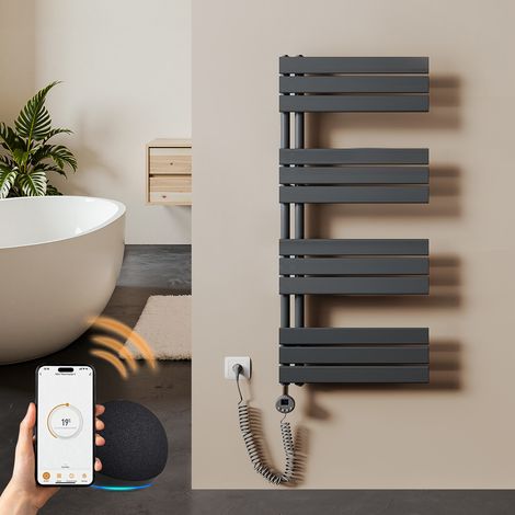 S’AFIELINA Radiateur Sèche-serviettes Electrique avec thermostat programmable, chauffe-serviettes électrique avec contrôle de la température, Anthracite 104.1x50 cm 600Watts