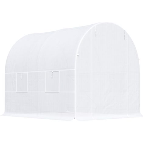 m² Tunnelgewächshaus, mit Tür und 4 Fenstern, 140 g/m² PE-Folie, 245 x 200 x 200 cm, weiß