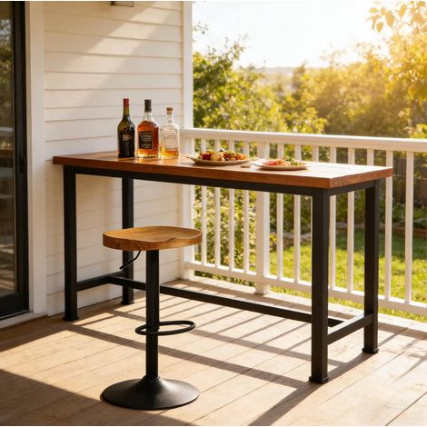 Taburete de bar giratorio y regulable, asiento ergonómico de madera maciza y metal, color madera (1/5)