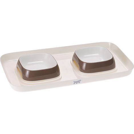 Ferplast GLAM TRAY Vassoio in plastica con ciotole per cani e gatti. Varie misure e colori.. Variante EXTRA SMALL - Misure: 40 x 23 x h 4.5 cm - 0.4 L - Tortora (1/4)