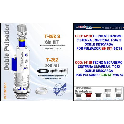 Mecanismo doble descarga inodoro T-282NS+ Pulsador interrumpible