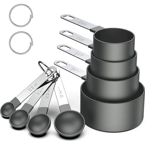 Tasse A Mesurer - Cuillere A Mesurer - Ensemble 8 Pieces - Acier Inoxydable 2Cr15 Et Plastique Sans BPA - Pour Ingredients Secs Et Liquides - 1 Lot (1/5)
