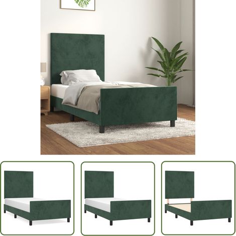 The Living Store Bettgestell ohne Matratze Dunkelgrün 100x200 cm Samt - Samtsofa - Doppelbett - Boxspringbetten - Bettenrahmen - Hochbett (1/5)