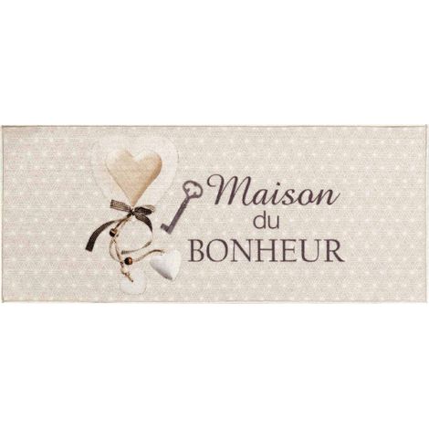 Tapis Déco Imprimé "Happiness" 50x120cm Beige (1/5)