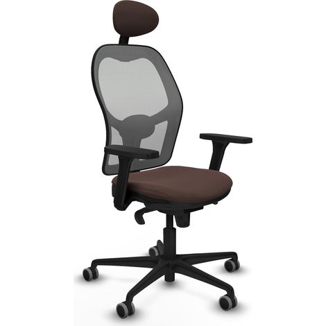 Jorquera sincro malla gris similpiel marrón oscuro brazos 3D base nailon cabecero fijo ruedas 65mm engomada (1/5)