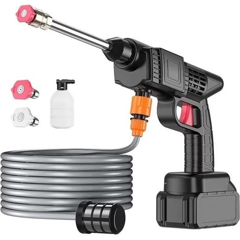 Nettoyeur haute pression ALG™, comprend batterie, tuyau, filtre, connecteurs, réservoir à mousse et autres accessoires, débit 240 l/h, 25 bar, 3 jets différents, sac de transport, noir (1/5)