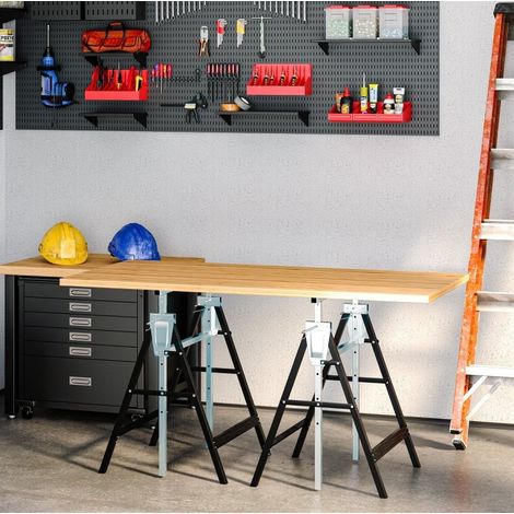 Tréteaux de chantier pliables et réglables en acier noir, charge 200 kg, hauteur 80 à 130 cm, lot de 2, pour travaux et rénovation à la maison - CHICFURN (1/5)
