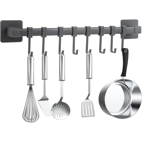 étagère de rangement de cuisine, gris auto - adhésif, ustensiles de cuisine amovibles, crochet mural, rangement des couteaux, 8 crochets (40  6  6cm) (1/5)