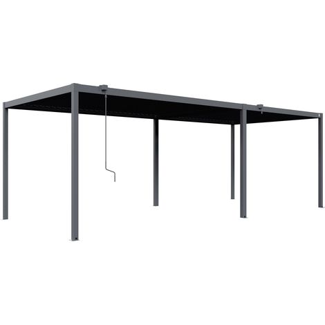 PRIMEYARD Pergola 3x6 m Pfosten und Lamellendach aus Stahl - anthrazitfarbene Terrassenüberdachung