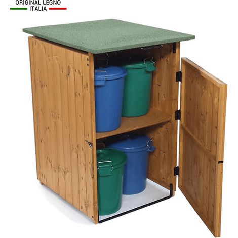 Porta Secchi Per Differenziata In Legno box copribidoni MADE IN ITALY L74 x P86 x 116H