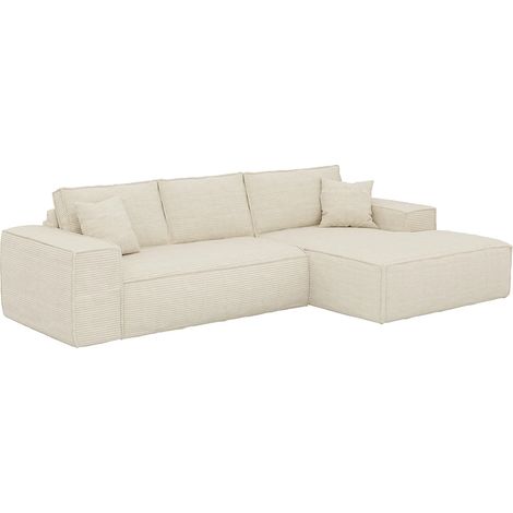 Divano letto angolare ribalta Posto letto 140 Mater. 14 memory foam Velluto coste Beige Angolo destra - AMELIA (1/5)
